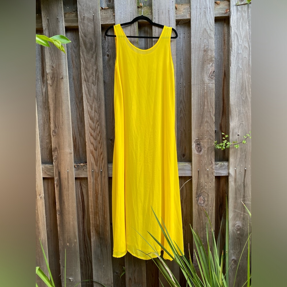 Floor-length sheer yellow American Apparel dress